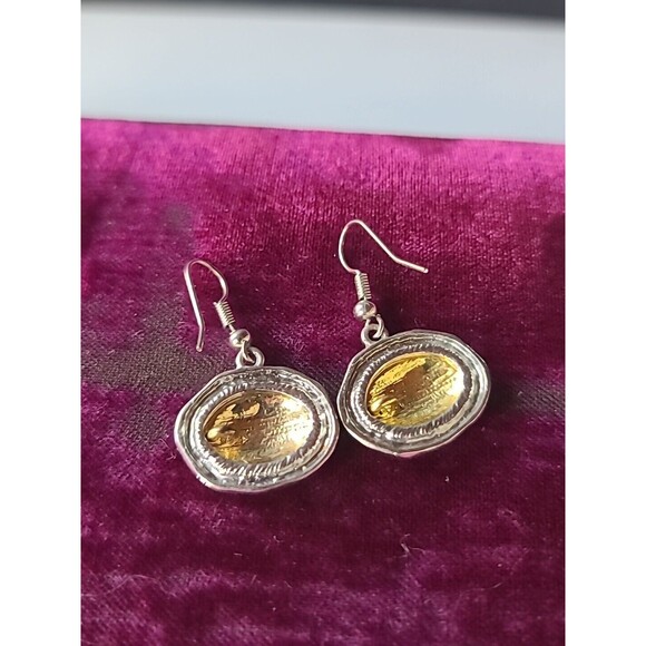 Two Toned Dangling Pierced Earrings Vintage - Picture 4 of 10